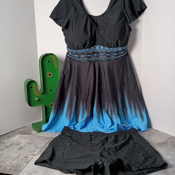 Womens 16W Plus Size Swimsuit Bathing Suit Modest Full Coverage Curvy Blue - Picture 2 of 10